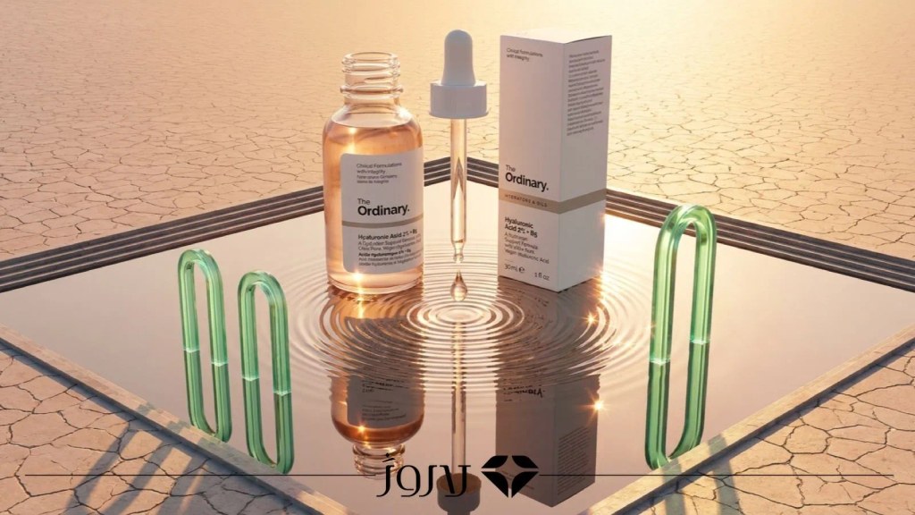 قطره آویزان از قطره‌چکان و حلقه‌های موج روی حوض آینه‌ای کنار زمین ترک‌خورده
