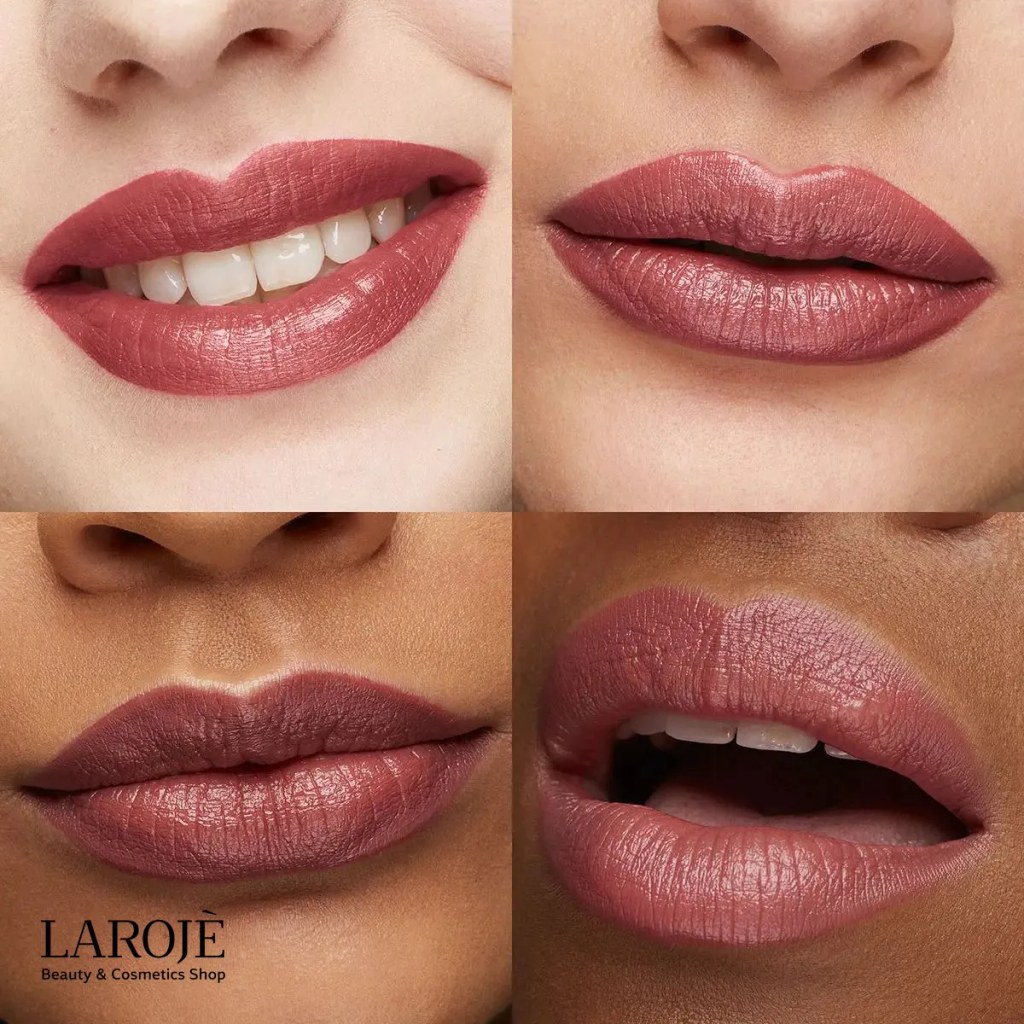 رژ لب جامد کرمی کیکو مدل Gossamer Emotion رنگ 105 روی لب با پوست‌های مختلف