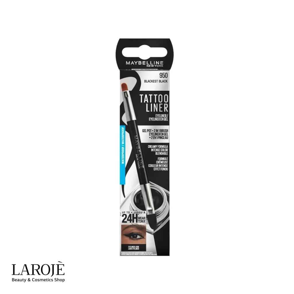 خط چشم کاسه‌ای میبلین مدل Tattoo Liner با قلم‌مو و رنگ مشکی عمیق